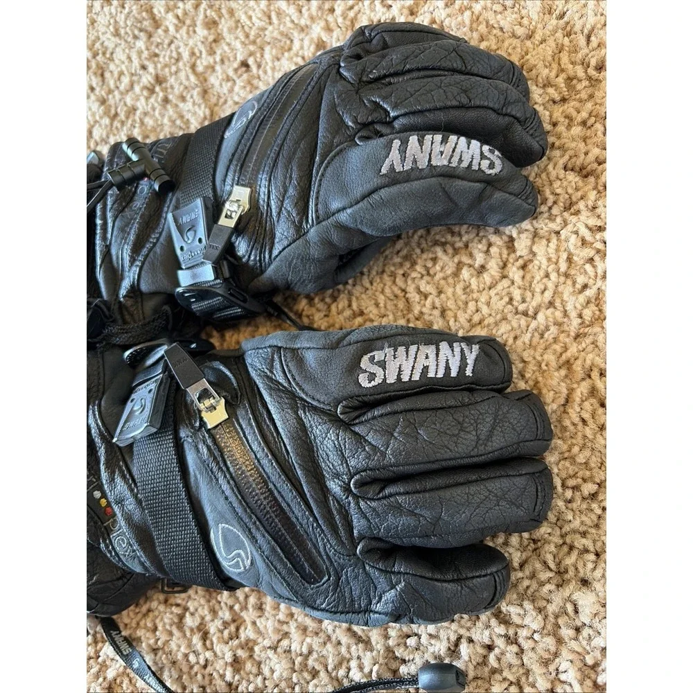 Swany Classic Black Leather Tri-Plex Insulated Ski Gloves Mittens Womens Small